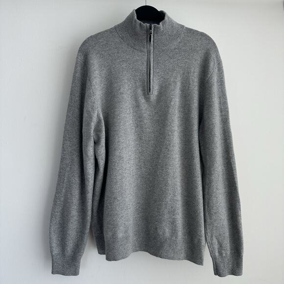 J Crew Cashmere Sweater Mens XL Gray 1/2 Zip Pullover Minimalist Luxury - Picture 1 of 12